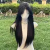 Peruca Yiduo Estilo Coreano Realista Cabelo Longo Liso com Partição Central e Franja, Popular Online, Versátil para Uso Diário, Conjunto de Peruca Cheia Fashion