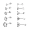 Pendientes de Acero de Titanio con Circonita Integrada de Cuatro Garras Transfronterizos para Hombres y Mujeres, Pendientes Pequeños Sencillos, Clavos Súper Brillantes para Cartílago, Pendientes al por Mayor