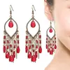 Pendientes largos con flecos de estilo étnico transfronterizos, Pendientes de cristal bohemios, Accesorios de viaje estilo vacaciones de verano de Yunnan