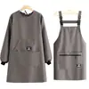 Bata de Lona Repelente al Agua, Delantal para Cocina Casera, Delantal de Cocina, Ropa de Trabajo para Adultos de Manga Larga Estampada Especial para Catering