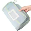 Bolsa de clasificación de temas en forma de L, bolsa de documentos transparente, cierre de cremallera, malla, apertura grande, bolsa de mano para estudiante para examen