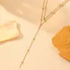 Collar de cadena de acero con bolas de acero transfronterizo europeo y americano, moda, acero de titanio, no se decolora, cadena de cuentas con clip de 18k, collar con borla laminada