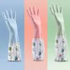 Guantes Cálidos de Terciopelo Rojo de Una Pieza para Tareas Domésticas y Lavandería, Guantes de Goma Impermeables de Terciopelo para Cocina Duraderos Extendidos para Lavar Platos