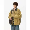 Chaqueta de Trabajo Estilo Granero Americano para Hombre Otoño Calle Principal Solapa Chaqueta de Béisbol Retro Caqui Corta Casual