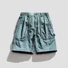 Shorts cargo G-stone para hombre con cintura de cordón y bolsillos grandes de parche, algodón fino lavado, estilo casual recto de verano