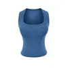 Regata Sexy de Alça Fina Estilo Europeu e Americano em Onze Cores, Verão com Decote Quadrado, Expondo a Clavícula, com Bojos, Adequada para Usar Fora, Camiseta Longa Fitness