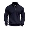 Suéter Casual Americano Retro Transfronteiriço com Gola Alta e Zíper, Malha Solta Pesada, Costura Jacquard, Moletom de Manga Longa Outono e Inverno