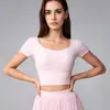 Top de yoga de malla sin espalda para mujer, corte ajustado, con copas fijas, camiseta de manga corta para entrenamiento de Pilates y ejercicios de fitness