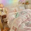 Conjunto de Roupa de Cama Fofo de Lã de Leite Quatro Peças Inverno Plush Dupla Face Capa de Edredom Lençol de Fleece Coral Conjunto de Três Peças para Dormitório