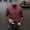 Nova Camisa Polo Masculina Listrada Outono 2026, Top Casual de Negócios para Meia-Idade com Gola Reversível, Camiseta Versátil de Corte Amplo