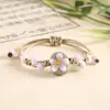 Pulsera de Cerámica Hecha a Mano con Cuentas, Estilo Antiguo Étnico, Flor Incrustada en Piedra, para Mujeres, Estilo a Juego para Novias, Diseño Tejido, Suministro Directo del Fabricante