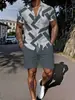 Moda Masculina 2026 Transfronteriza Conjunto a Juego de Top y Pantalones Cortos con Estampado 3D de Manga Corta