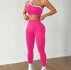 Conjunto de Roupa de Yoga Transfronteiriça para Mulheres, Top Color Block de Um Ombro, Calça de Cintura Alta Levanta Bumbum, Roupas de Pilates Esportiva para Corrida e Fitness