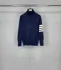 Tb Directo de Fábrica Otoño e Invierno Nuevo Clásico Cuatro Rayas Cuello Alto Lana Manga Larga Camisa para Hombres y Mujeres, Suéter Casual Ajustado