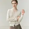 Gang Mi Apparel / 2026 Novo Cardigan de Lã Fina com Decote V Outono Inverno Jaqueta Tricotada Patchwork Feminina Lã Solta Emagrecedora
