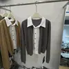 Ropa Especial Zhengqi/Camisa de Estilo Sencillo con Diseño Falso de Dos Piezas, Cárdigan de Punto con Cuello Solapa, Elegante Top de Otoño para Mujer
