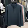 Nova Camisa Polo Masculina Outono 2026 Negócios Solta Casual Listrada Gola Tricô Manga Longa Camiseta Masculina Roupas de Pai