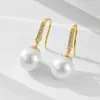 Brincos de Pérola de Prata 925 Estilo Europeu e Americano Brincos Simples Elegantes de Diamante Contas Longas Joias de Orelha Personalização