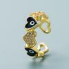 Anel de Abertura de Olho em Formato de Coração de Amor Banhado a Cobre 18K Transfronteiriço Microcravejado com Zircônia Moda Elegante Anel Iins