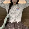 Nuevo cárdigan de punto con bordado de letras estilo coreano y lunares para otoño e invierno para mujer, estilo suave y dulce, abrigo suéter holgado