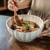 Cuenco Cerámico Acanalado Retro, Cuenco Redondo Grande de Aspecto Elevado, Vajilla de Cuenco al por Mayor, Cuenco para Sopa Doméstico, Cuenco Grande para Platos, Cuenco para Ensalada