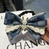 Diadema de lazo de vaquero Anillo para el pelo Clip con sentido avanzado Pasador negro para el pelo Diadema de cabeza de celebridad de internet coreana Cabeza de conejo Diadema para mujer