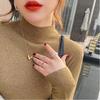Suéter de Malha Básico com Gola Meia-alta Feminino Outono e Inverno Novo Estilo Ocidental Branco Slim-fit Suéter Top Slim-fit