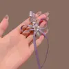 Pasador de Cristal con Lazo de Cinta Rosa para Mujeres con Flequillo de Lado, Dulce Pinza de Pato Accesorio para el Cabello