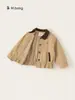 Youbao Huzhou Zhili Roupa Infantil 2026 Primavera e Outono Casaco para Meninas com Gola Reversível e Cor Contrastante com Barra Franzida Top Infantil