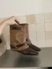 Botín First Encounter Season de Punta Fina Botas Cortas Marrones Botas de Mujer 2026 Otoño/Invierno Adelgazantes Botas Vaqueras Western