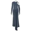 Estilo Europeu e Americano Design Transfronteiriço Cor Sólida Moda Feminina Plissado Um Ombro Saia de Quadril Alça Vazada Gola Redonda Vestido Longo