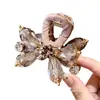 Pinza de tiburón de estilo francés de alta gama, pinza para el cabello de cristal rosa para peinados semirecogidos en la parte posterior de la cabeza, exquisita pinza de garra pequeña para mujer, accesorio para el cabello