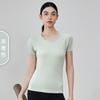 Playera de Verano Nude Sin Costuras de Manga Corta para Mujer Casual Deportiva Adelgazante Look Ropa de Fitness Malla Cuello Redondo Ropa de Yoga Camiseta