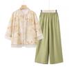 Estilo Nuevo de Mamá Estilo Chino Nuevo Estilo Chino Traje de Algodón y Lino de Manga Corta Camiseta Camisa Tops de Verano para Mujeres de Mediana Edad y Adultas Mayores