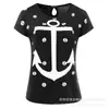 Roupa de moda de rua personalizada transfronteiriça europeia e americana, camiseta redonda de manga curta slim fit com estampa de âncora que afina a cintura para homens
