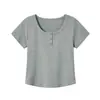 "Fan Fan'Er" Nuevo Estilo de Verano Adelgazante, Moda y Versátil Camiseta de Manga Corta Ajustada de Color Sólido con Botones para Mujer-2421