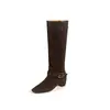 Pernas de Supermodelo Estilo Preguiçoso Fivela Aumentadora de Altura Interna Botas Plataforma 2026 Outono/Inverno Salto Médio Couro Genuíno Bico Quadrado Botas de Cano Médio Femininas