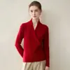 Novo suéter de malha de cashmere feminino para outono e inverno, 100% cashmere puro, corte solto, modelador, gola V cruzada, suéter quente