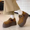 Zapatos Casuales Retro para Mujer Estilo Birkenstock, de Gamuza, con Suela Gruesa, Hebilla de Cinturón, Plataforma que Aumenta la Altura, Versátiles y a la Moda, de Cobertura Completa