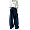 Pantalones casuales de nuevo estilo, holgados, adelgazantes y versátiles, con pierna curva, diseño simple y moderno de cintura alta con cordón, pantalones de pierna ancha de lino sintético