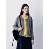 Suéter de punto retro, multicolor patchwork, cuello redondo, manga corta para mujer, nueva colección 2026