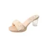 Pantuflas de tacón alto de cristal para mujer, para uso exterior en verano, estilo de hada, adecuadas para combinar con faldas, sensación de alta gama, sandalias transparentes de tacón grueso estilo francés