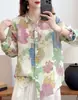 Camisa Floral de Rami de Manga Longa para Verão Feminina, Corte Solto, Emagrecedora, Blusa Floral Versátil, Atacado Transfronteiriço