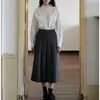 Falda plisada de punto de lana gris de cintura alta retro francesa para mujer, falda larga plisada de otoño e invierno