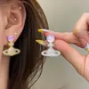Pendientes de Plata de Ley 925 con Cierre de Mariposa, Estilo Francés, Dopamina, Saturno, para Mujer, Lujo Ligero, Nicho, de Alta Gama, para Celebridades de Internet
