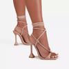 Sandalias de Tacón de Aguja de Tacón Alto Spot Wish Amazon Más Vendidas para Mujer Primavera y Verano Sandalias de Moda con Tiras y Punta Cuadrada Europeas y Americanas