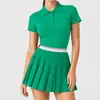 Traje Deportivo Transfronterizo para Mujer, de Manga Corta, Ligero, Transpirable, Polo Ajustado, Falda de Tenis Adelgazante para Fitness