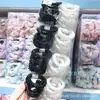 Goma para el pelo de alambre de teléfono de estilo coreano, simple y versátil, con bloques de color blanco y negro, banda elástica alta para coleta para niñas