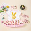 Vestido estampado de princesa para niñas, traje de tres piezas de manga corta de Pascua, estilo transfronterizo de verano
