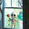 BRUP Versión Q Calavera Linda Rosa Roja Pegatina Electrostática para Ventana Decoración de Ventana de Vidrio de Halloween Pegatina BR-JD5825C